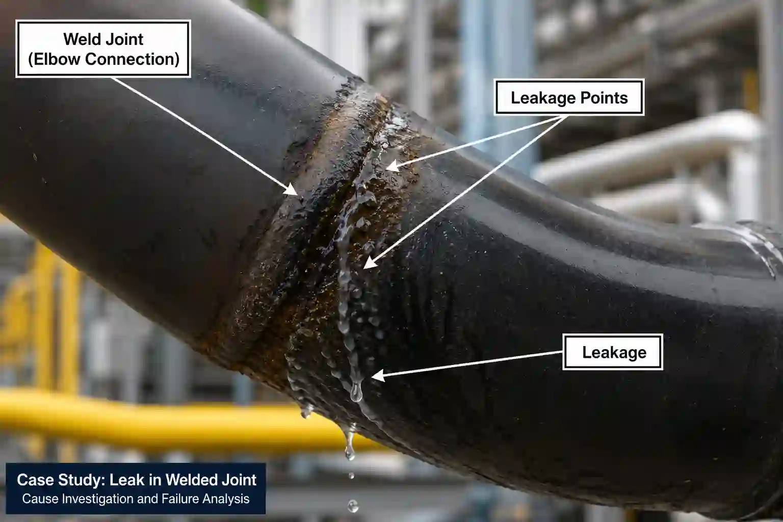 Leak at 8-inch welded elbow during hydrostatic test