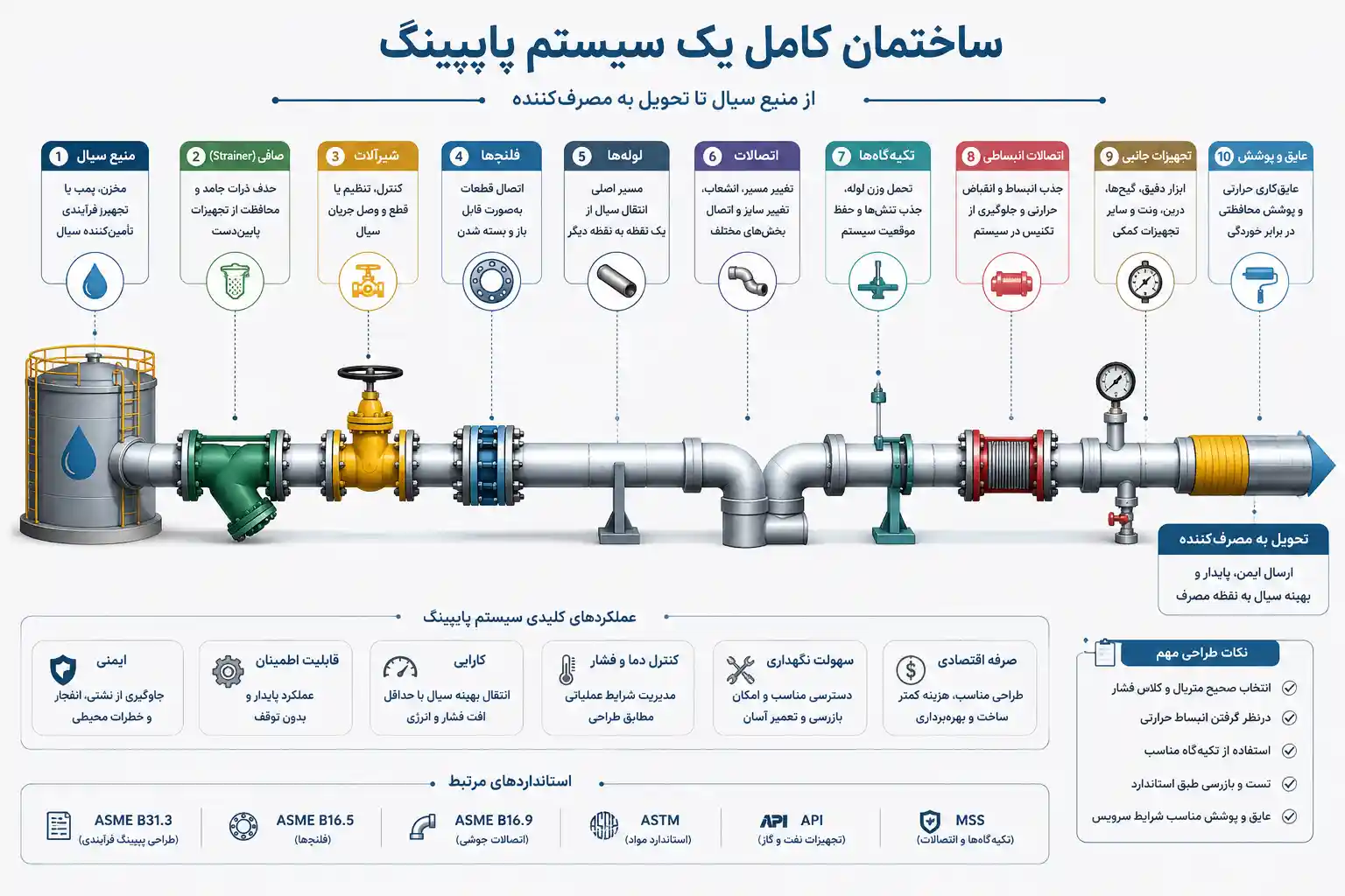 ساختمان کامل سیستم پایپینگ - اینفوگرافیک